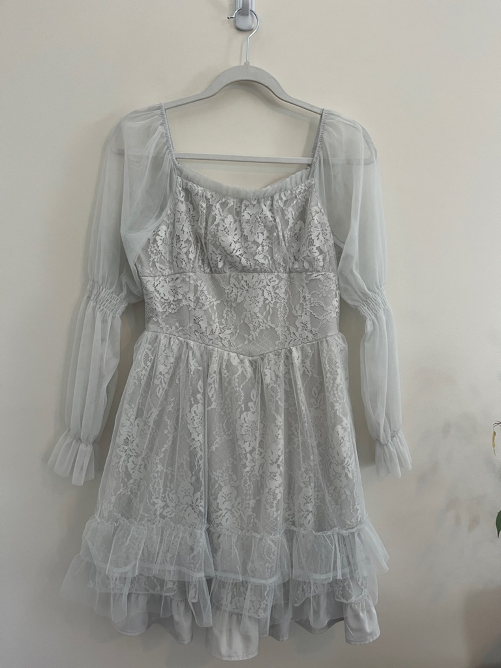 Lace Babydoll Dress Victorian Coquette Romantic‎ Mesh Sleeve Floral Princess